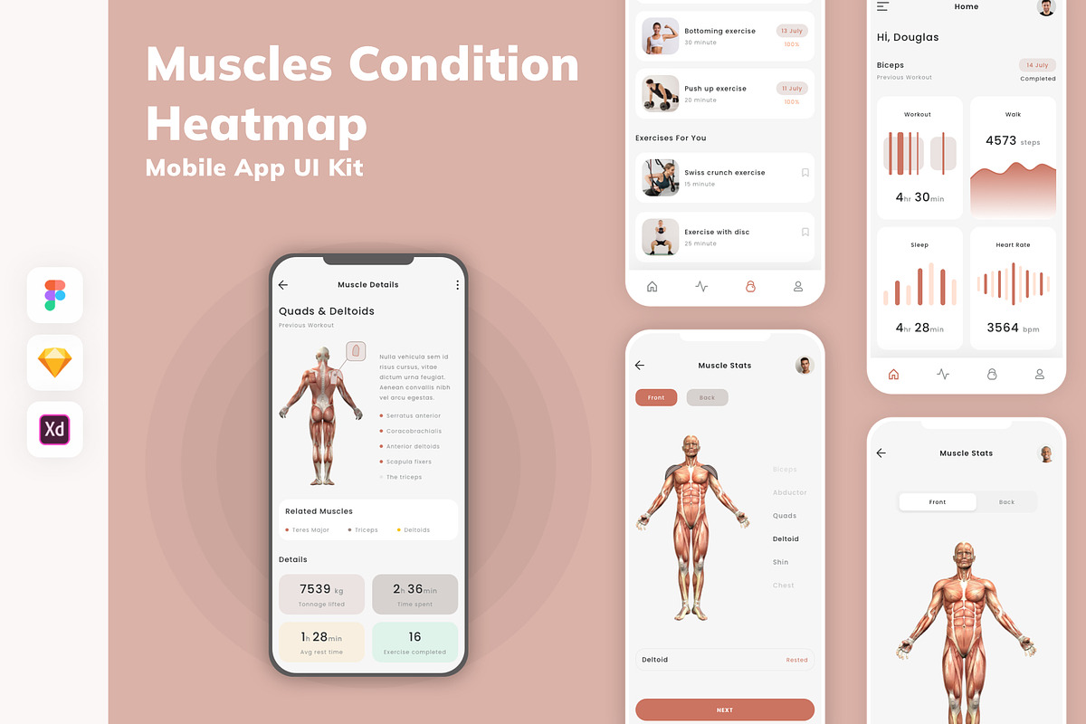 Muscles Condition Heatmap Mobile App, an UI Kit Template by uicube