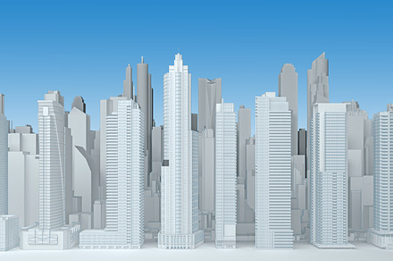 cityscape with wireframe skycrapers, an Architecture Photo by digibox