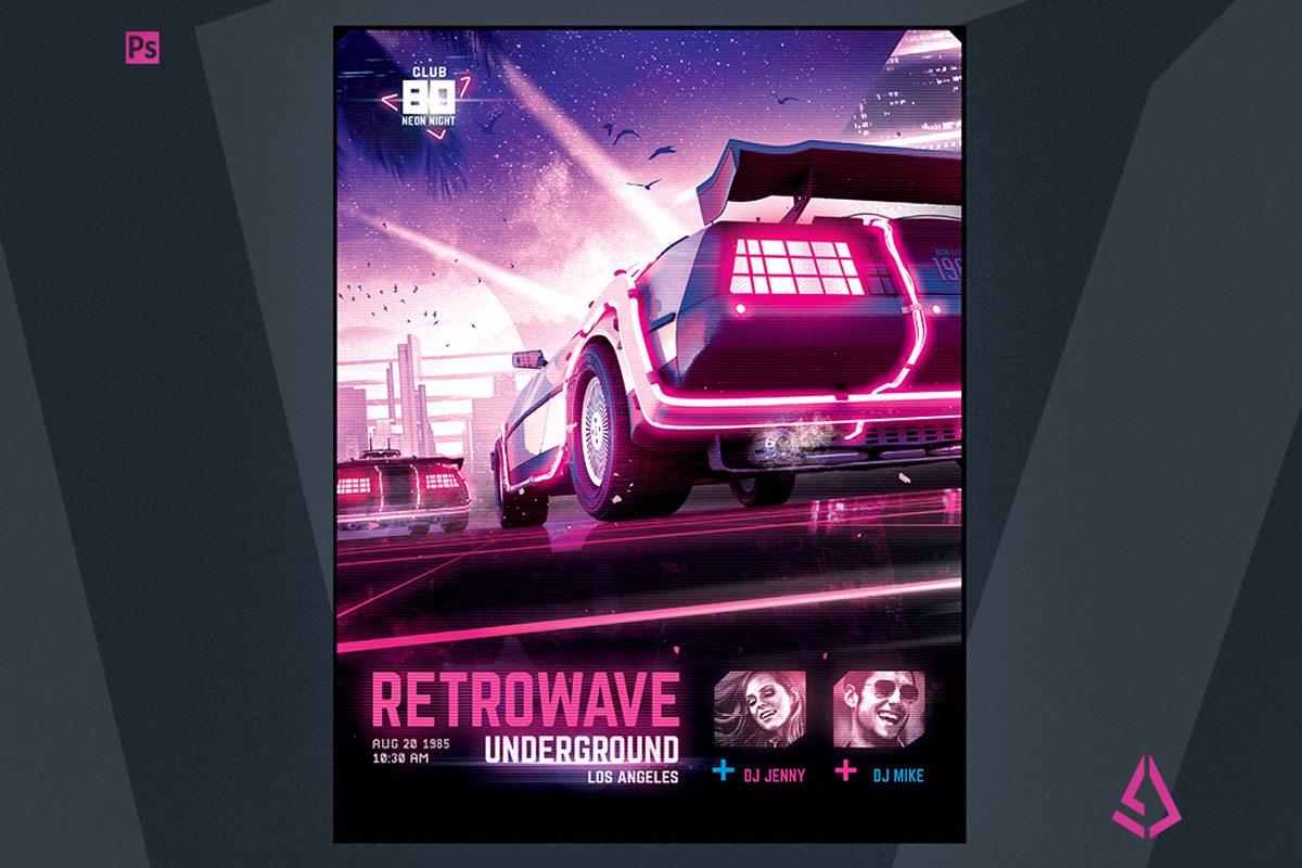 Synthwave Flyer v4 New Retrowave, a Flyer Template by Storm Pixels