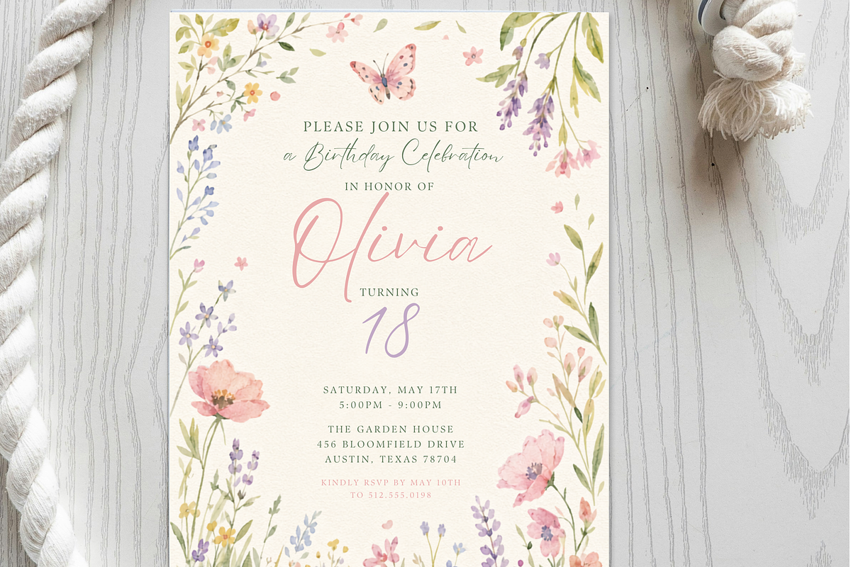 Wildflower Floral Birthday Invite, an Invitation Template by heynomi (Photo 11 of 19)