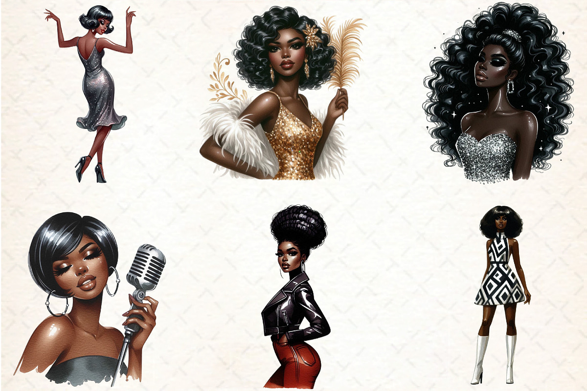 Retro Ebony Glam Clipart, an Illustration by DreamCafeArt (Photo 5 of 6)