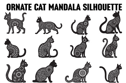 Ornate Cat Mandala Silhouette Design