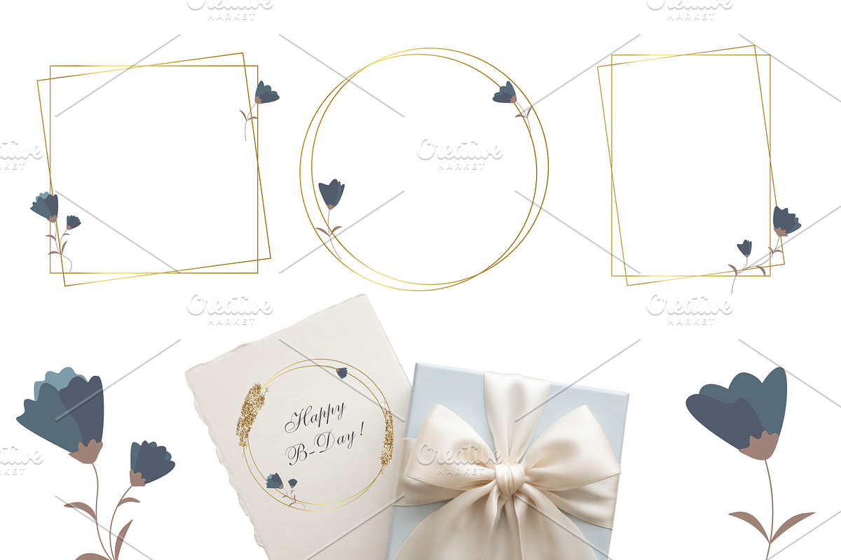 Dusty Blue & Gold Frames Clipart, an Object Graphic by Nadia Semyroz (Photo 3 of 6)