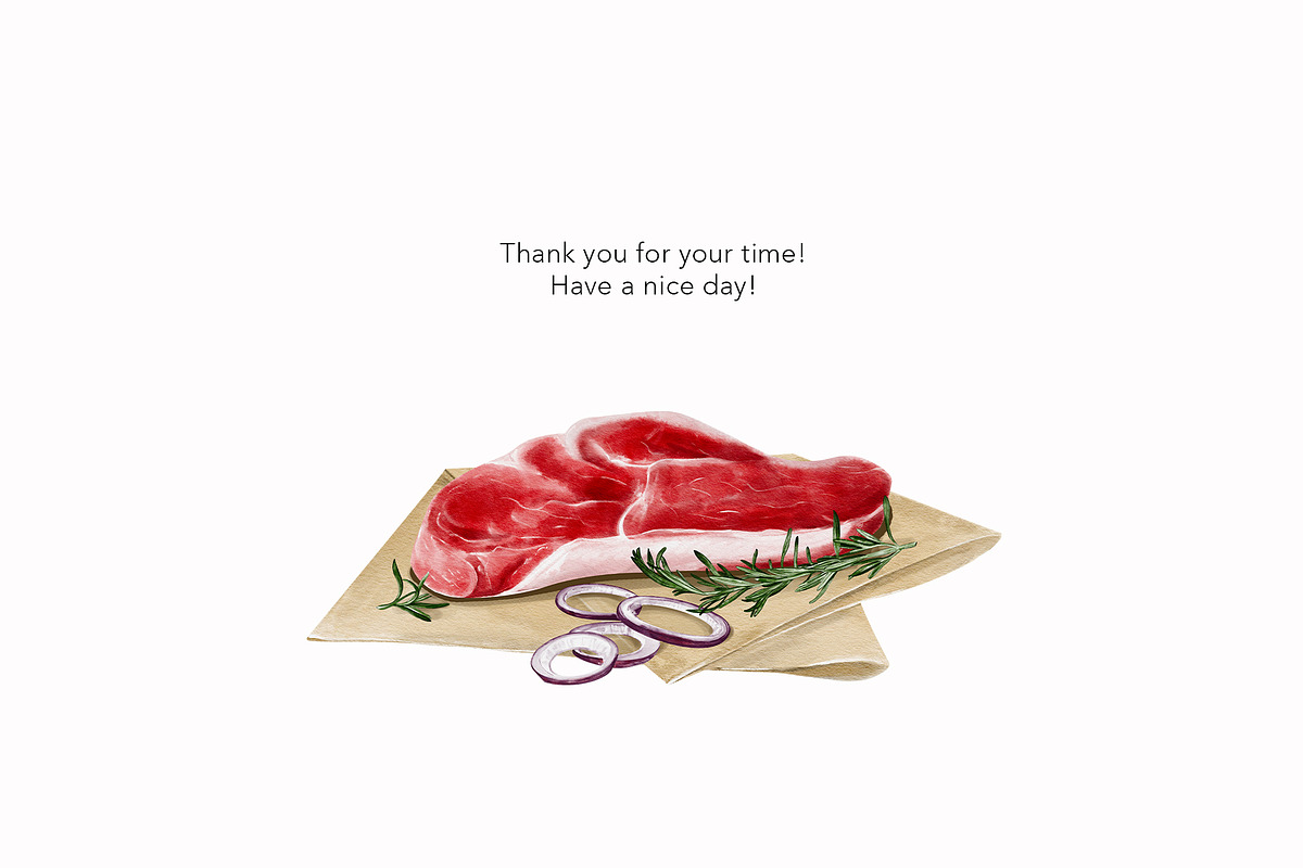 Meat, butcher shop. Watercolor., a Food Illustration by Alena Sid (Photo 11 of 11)
