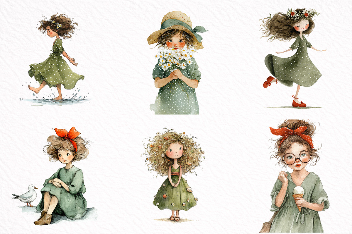 Watercolor Summer Girl Clipart, an Illustration by DreamArtGraphic (Photo 8 of 8)