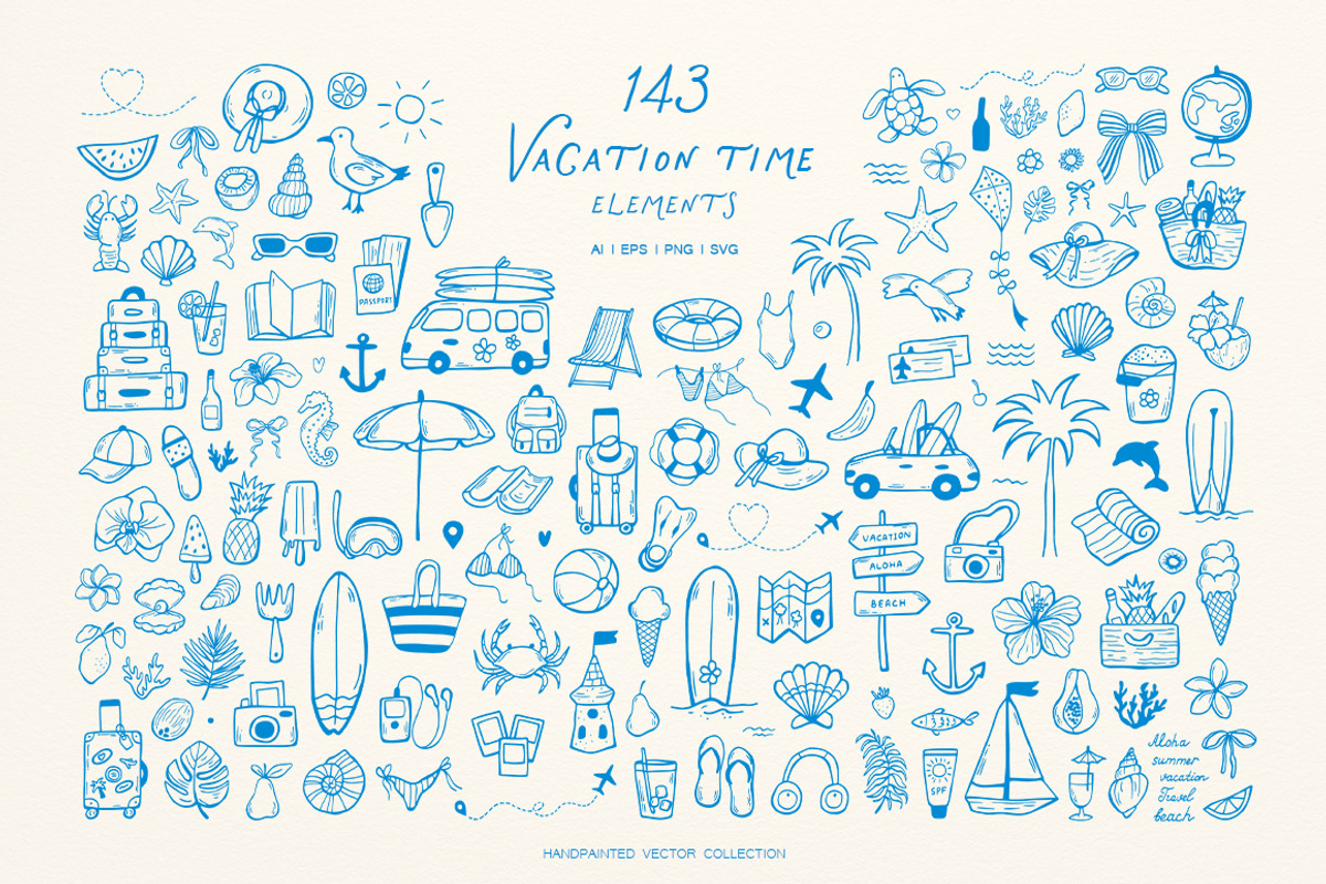Time For Vacation Whimsical Set, an Object Illustration by ViktoriyaD (Photo 3 of 15)