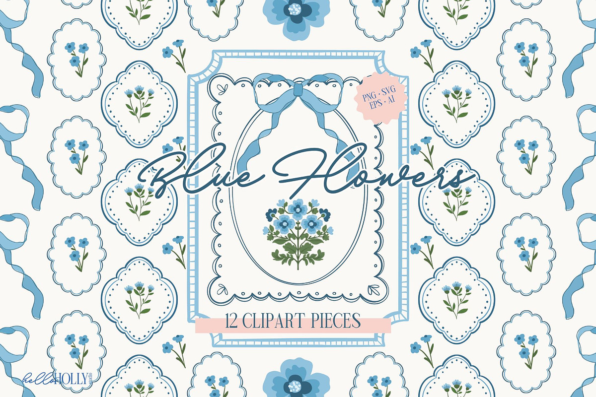 Blue Floral Clipart for Weddings, a Decorative Illustration by Hello Holly Studio (Photo 1 of 10)