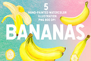 Watercolor Bananas Illustration Set, a Food Illustration by Olexandra Mur (Thumbnail 1 of 9)