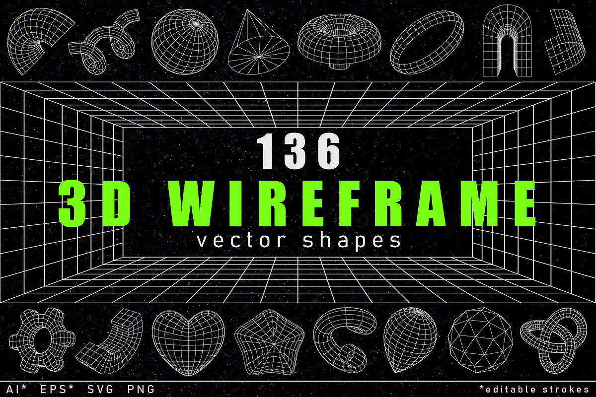 136 3D Wireframe vector shapes, an Object Graphic by Valeria Soloveva (Photo 1 of 6)