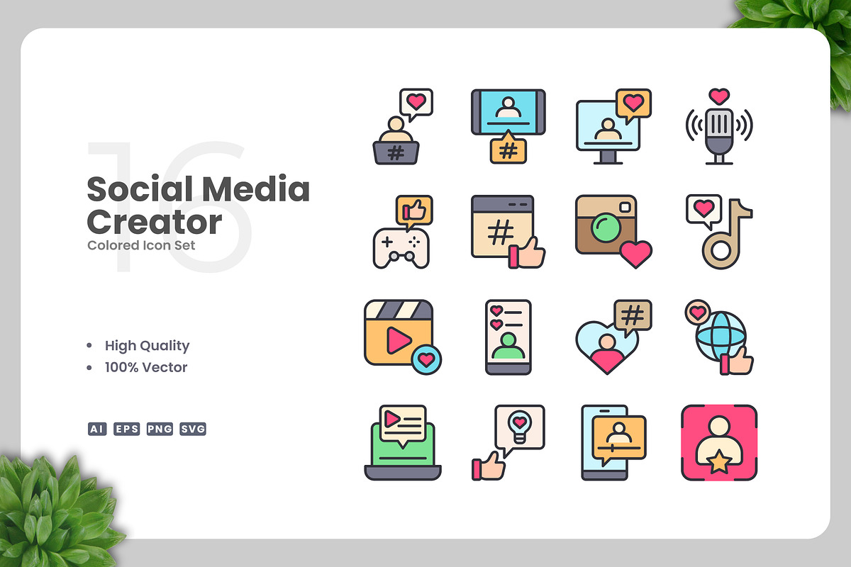 Social Media Creator Colored Icons, an Icon by Upnowgraphic