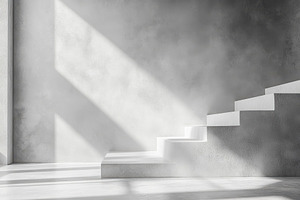 Minimalist white stairs against text, a Background Photo by Pixeness Studio