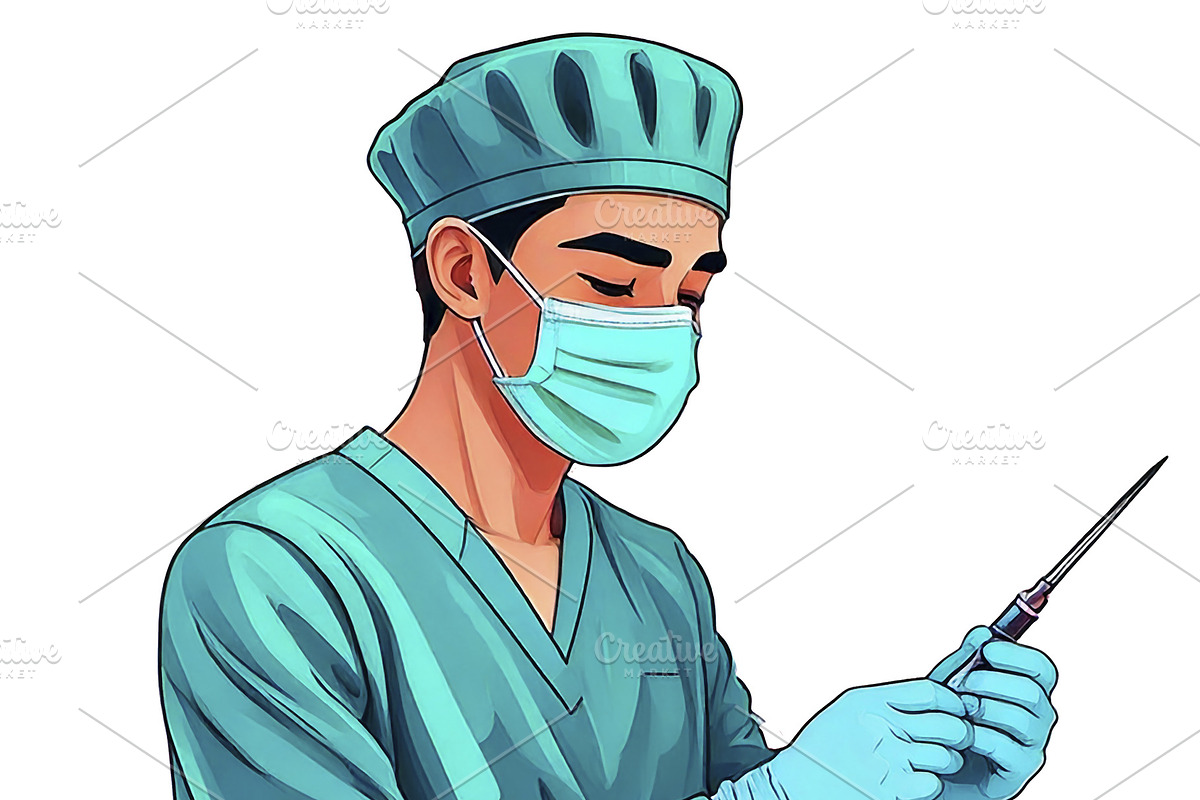 Confident surgeon standing looking at camera over white backgrou, a Healthcare Illustration by DanFLCreativo