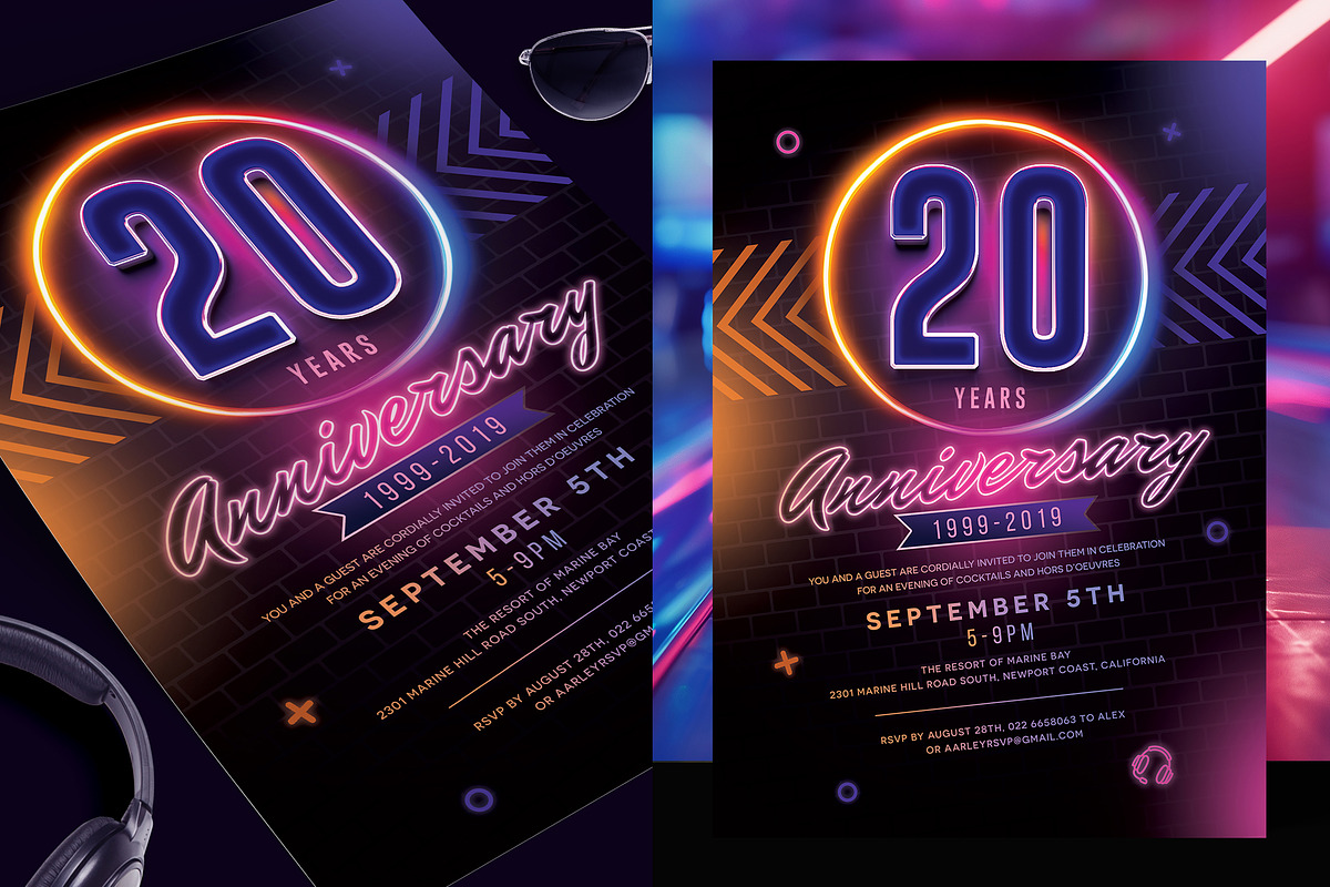 Neon Anniversary Invitation Flyer, a Flyer Template by Aarley Kaiven (Photo 1 of 2)