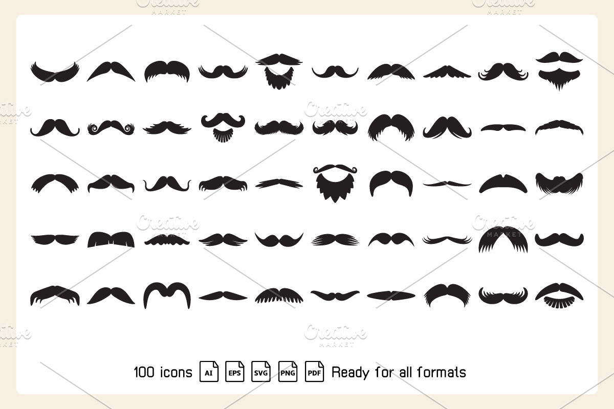 Moustache Icons Set Illustration, a Solid Icon by Designfour (Photo 2 of 6)