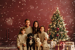 Falling Snow Christmas Tree Backdrop