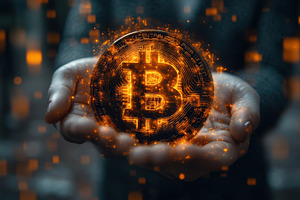 Hands hold a glowing bitcoin symbol, a Photo by Tanuart