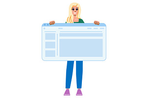 Smiling woman showing big empty web, a Technology Illustration by pikepicture
