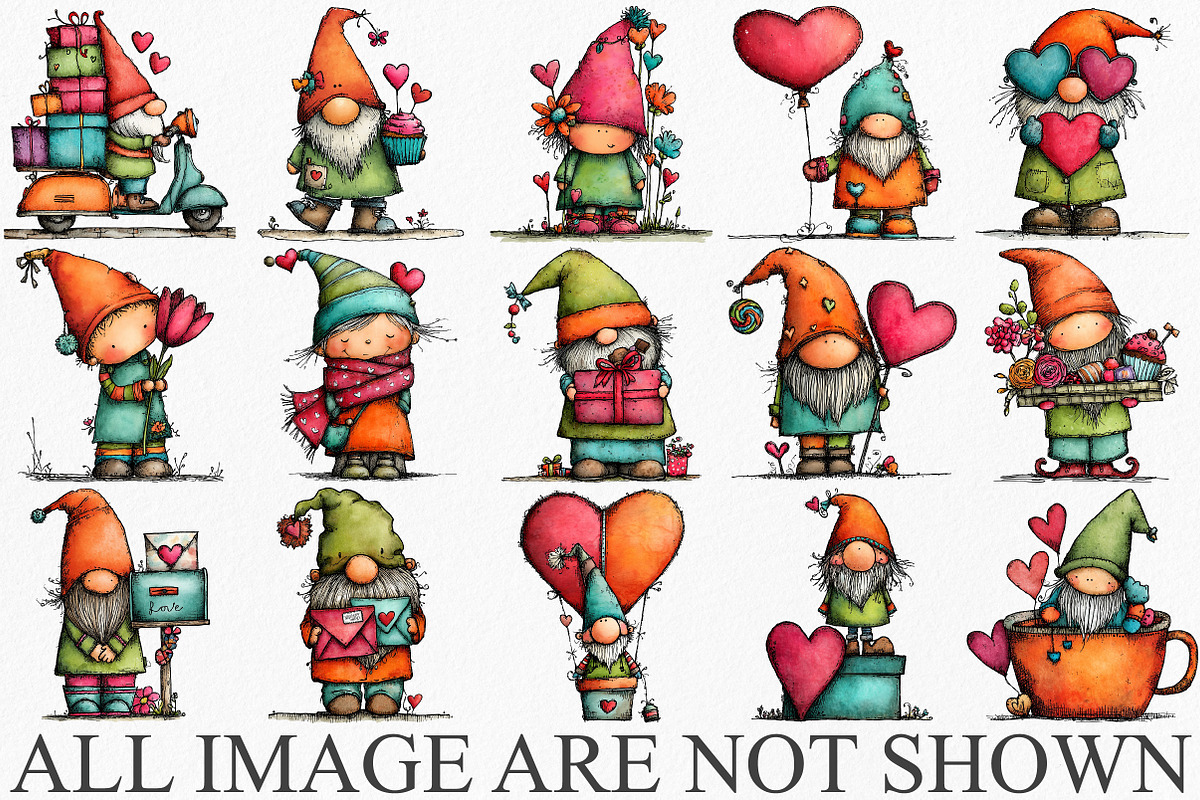 Watercolor Valentine Gnome Clipart, an Illustration by Canvas Craft (Photo 3 of 6)