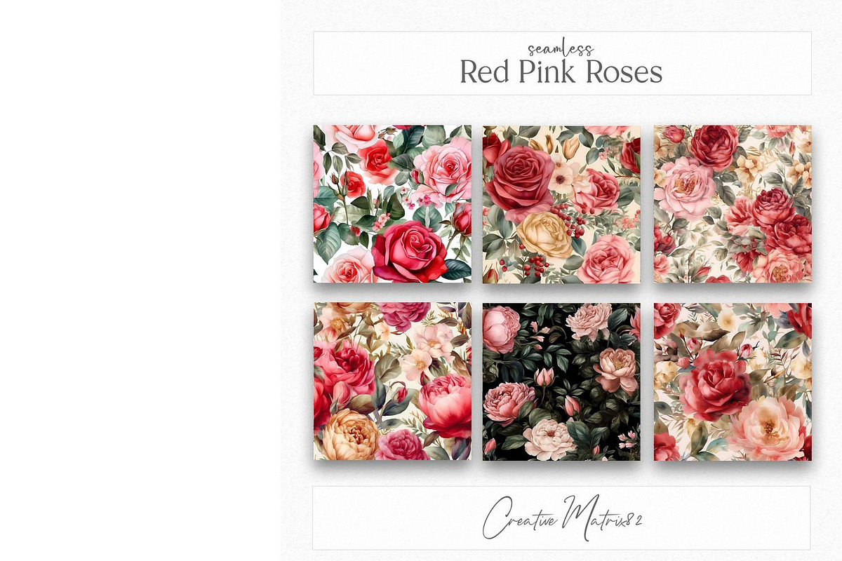 Pink Red Roses Digital Paper, Seamle, a Pattern Graphic by Creative Matrix82 (Photo 3 of 4)