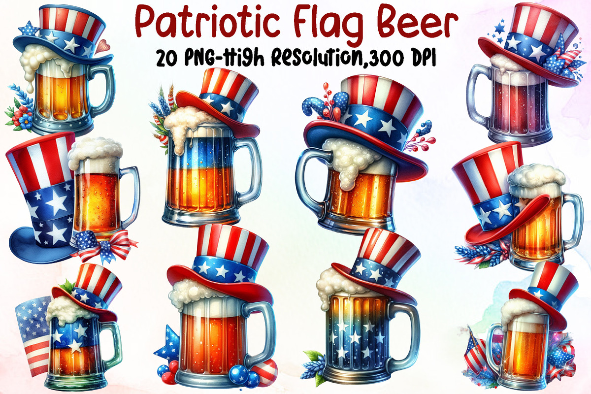 American Patriotic Flag Beer Clipart, an Illustration by Sublimation Artist (Photo 1 of 6)