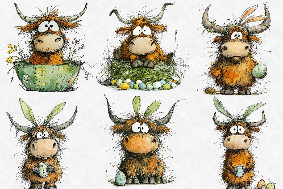 Whimsical Easter Highland cow Clipar, an Illustration by Designworld (Photo 3 of 6)