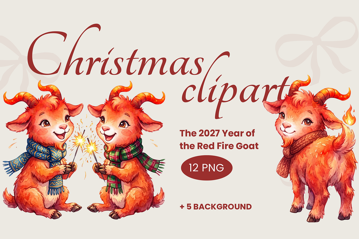 New Year Clipart Pack Fire Goat 2027, an Animal Illustration by lukodje (Photo 1 of 7)