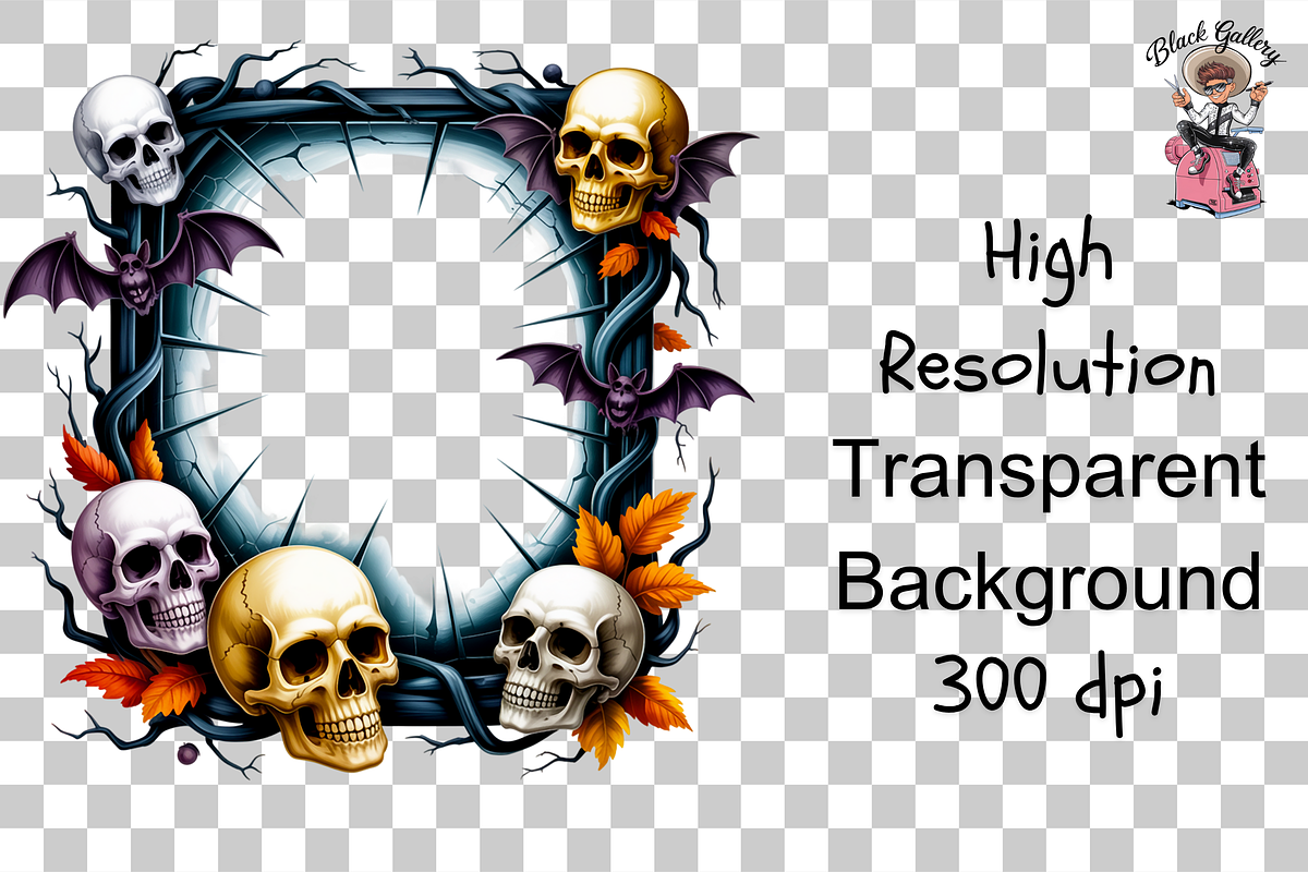 Halloween Skull Frame PNG Bundle, an Illustration by Clipart Bloom (Photo 10 of 11)