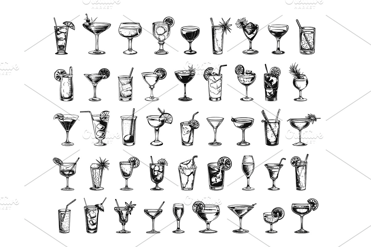 Engraving Style Summer Cocktails in, an Illustration by LadadikArt