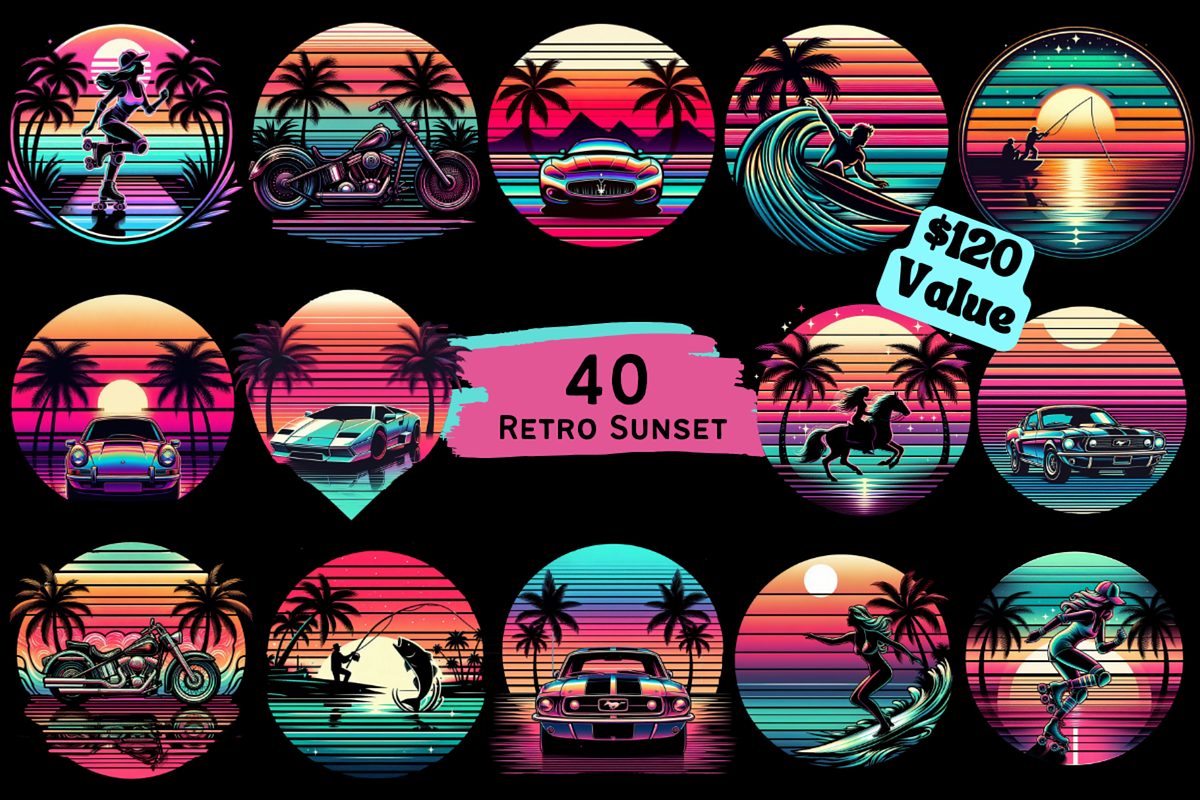 Retro Sunset Sublimation Bundle, a Decorative Illustration by Bubble Pixel (Photo 1 of 6)