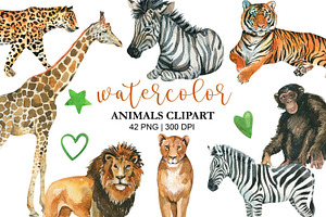 Watercolor African Animals Clipart