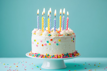 Delicious birthday cake with candles, a Photo by Pavel_design