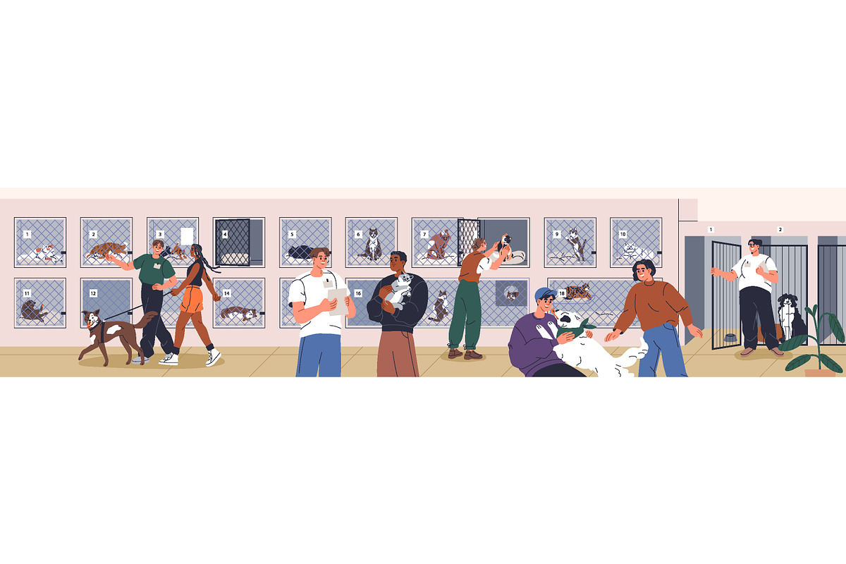 Volunteers & pets at animal shelter, an Animal Illustration by Good Studio (Photo 2 of 10)