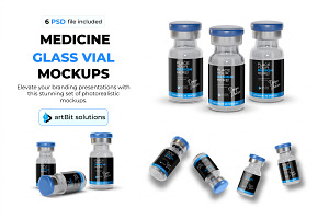 Vaccine Glass Vial Bottle Mockup Set