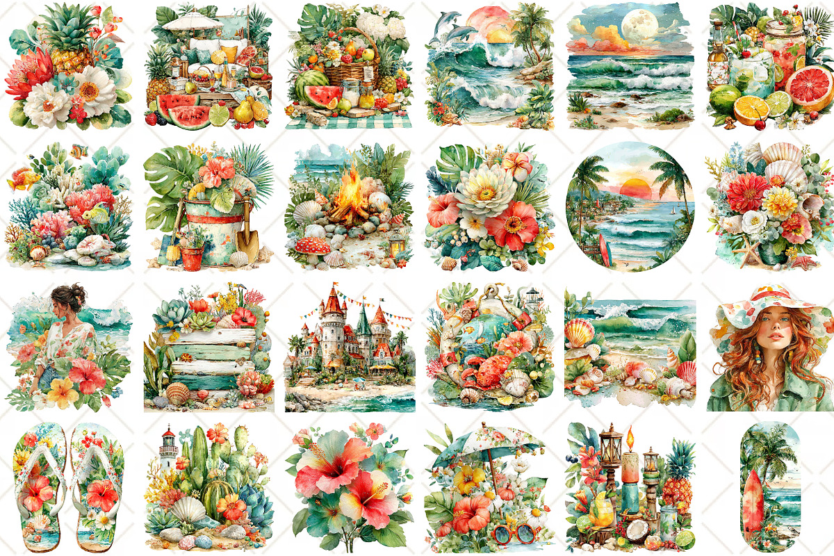 Whimsical Boho Beach Clipart, an Illustration by Black Bird Studio (Photo 2 of 5)
