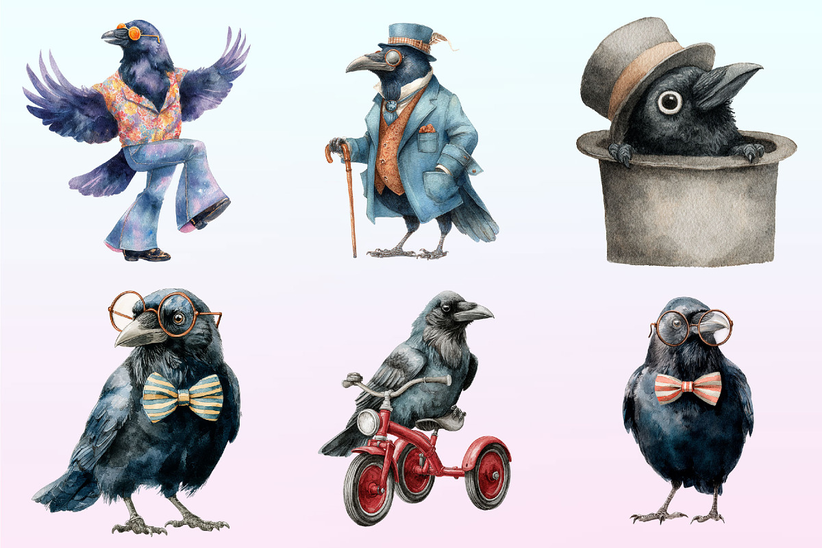 Watercolor Crow Clipart, Funny Raven, a Graphic by CitraGraphics (Photo 2 of 4)