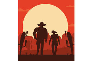 Cowboys In Desert Landscape