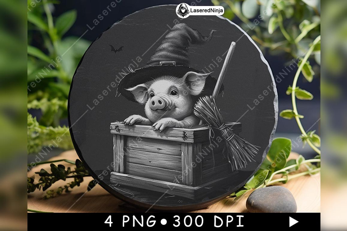 Cute Witch Pig Wooden Box Broom, a Background Graphic by LaseredNinja (Photo 5 of 7)