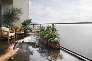 Spring cleaning balcony with plants, a Photo by Dvoevnore photos