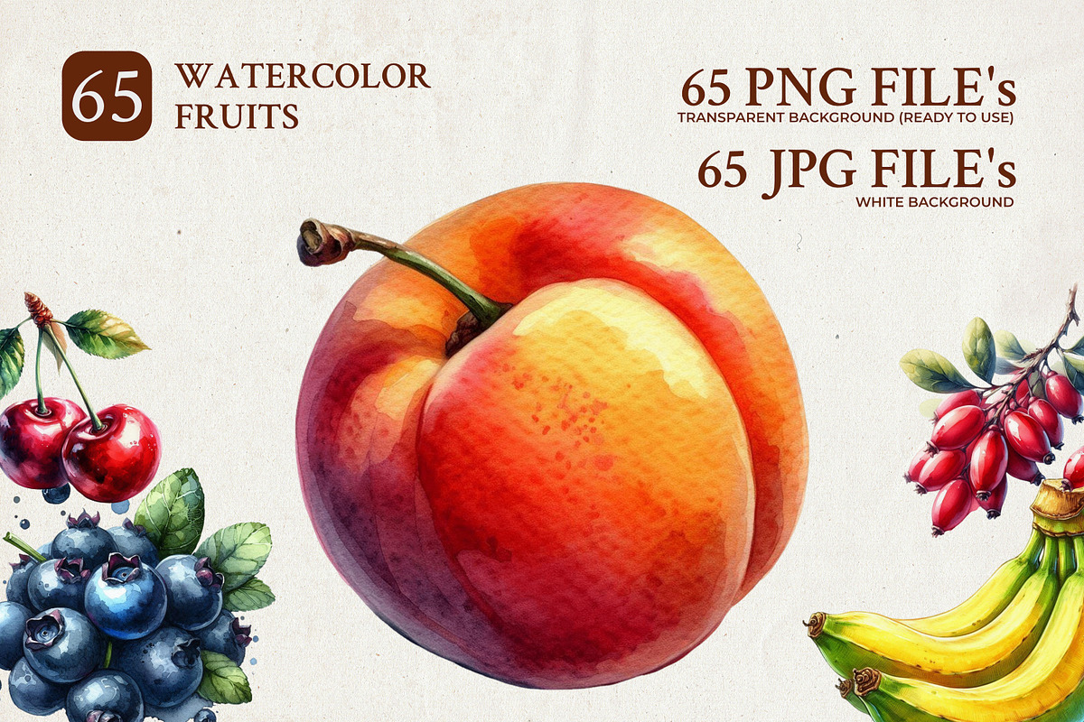 65 Watercolor Fruits Illustration, a Food Illustration by Riswan Ratta (Photo 1 of 4)
