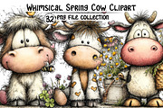 Whimsical Spring Cow Clipart, an Illustration by Dream Creation (Thumbnail 1 of 6)