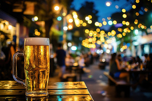 Bokeh background of a lively street, a Photo by Pavel_design
