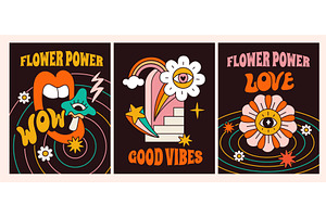 Psychedelic hippie cards. Vintage, an Object Illustration by Vectorbuum