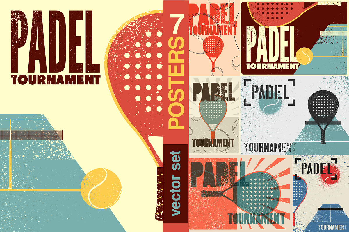 Padel tennis grunge vector posters., a Person Illustration by PoPaShop (Photo 1 of 8)