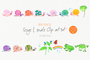 Snails frogs Watercolor clip art set