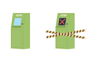 Working ATM full of cash and broken, a Finance Illustration by Vectorbuum