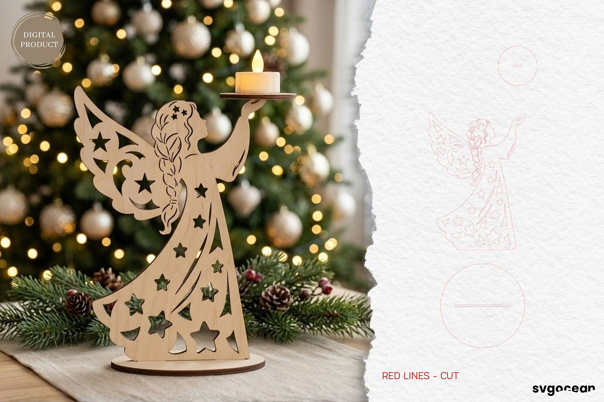 Christmas Angel Candle Holders SVG, a Decorative Illustration by svgocean (Photo 14 of 14)