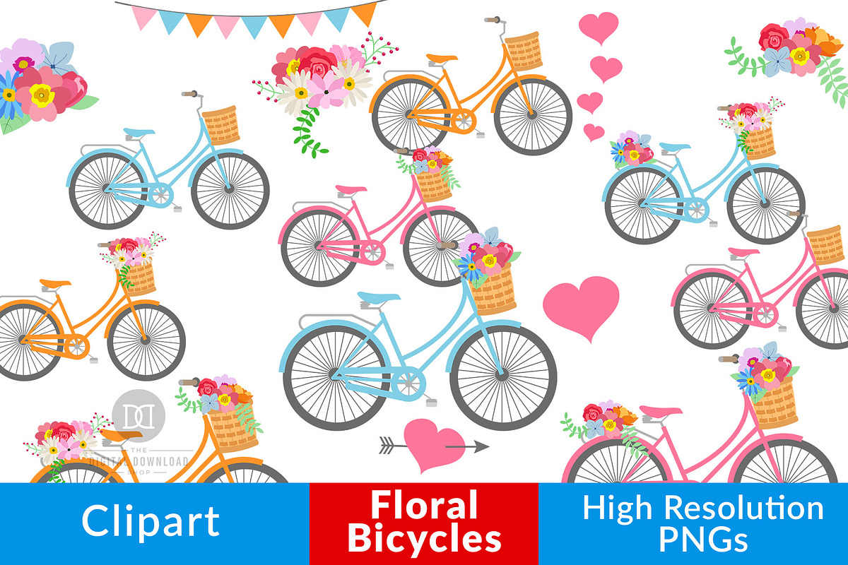 Floral Bicycle Clipart, an Illustration by The Digital Download Shop (Photo 1 of 3)