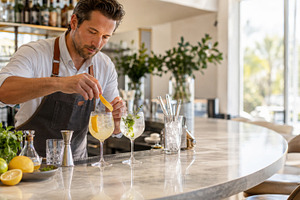 Bartender preparing cocktails on mar, a Photo by Dvoevnore photos