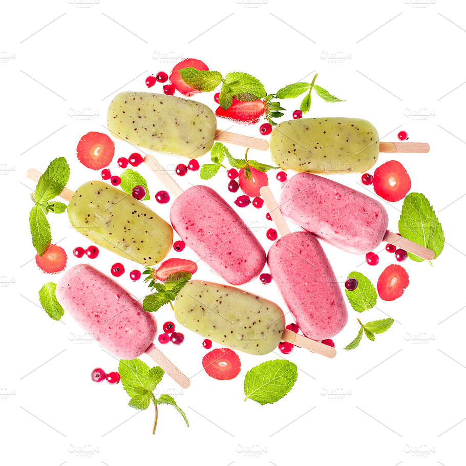 Popslices Icecream Assortment On White Background Containing Background