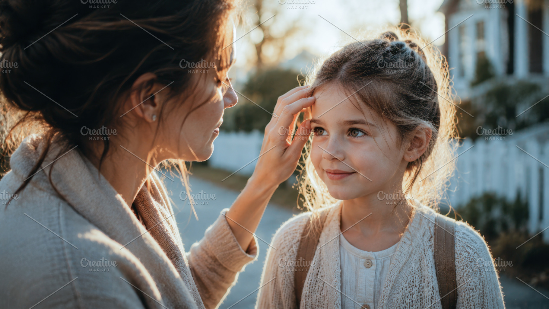 Mom chats with daughter at dusk, a Photo by Beautiful things
